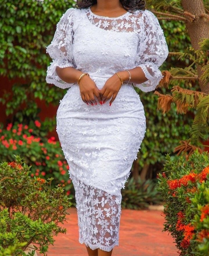 White lace dress styles in Ghana
